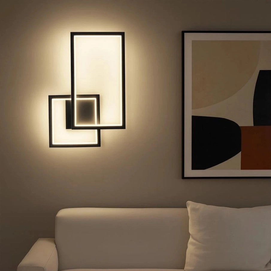 Applique LED da Parete Moderna Design Geometrico Rettangolare Nera Illuminazione Decorativa Interni Soggiorno Camera Letto