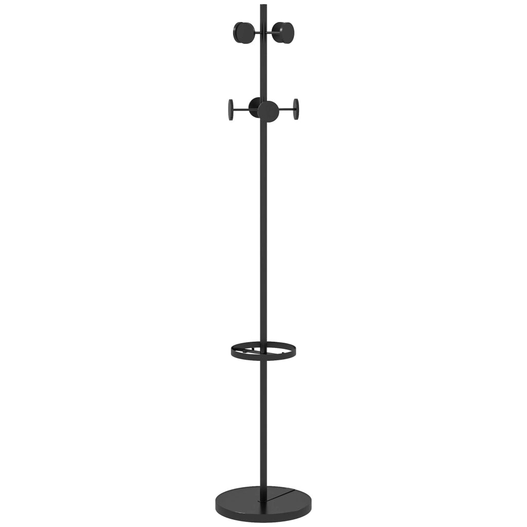 Appendiabiti da Terra con Portaombrelli e 8 Ganci a Disco in Metallo ?34 x 177cm. Nero
