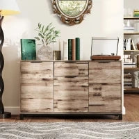 Credenza Buffet in stile Industriale con Cassetto e 3 Armadietti, in Legno Marrone, 120x36.5x70 cm