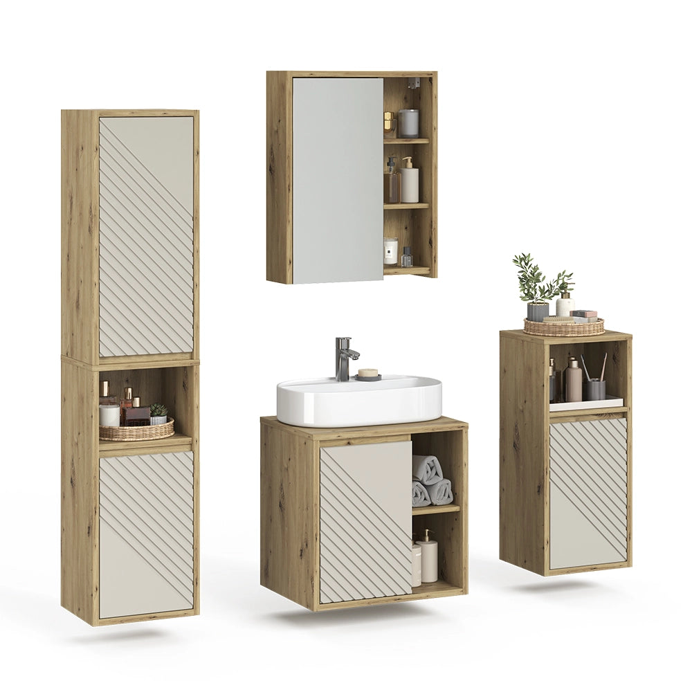 Set mobili bagno Viola Rovere artigianale 4 parti Vicco