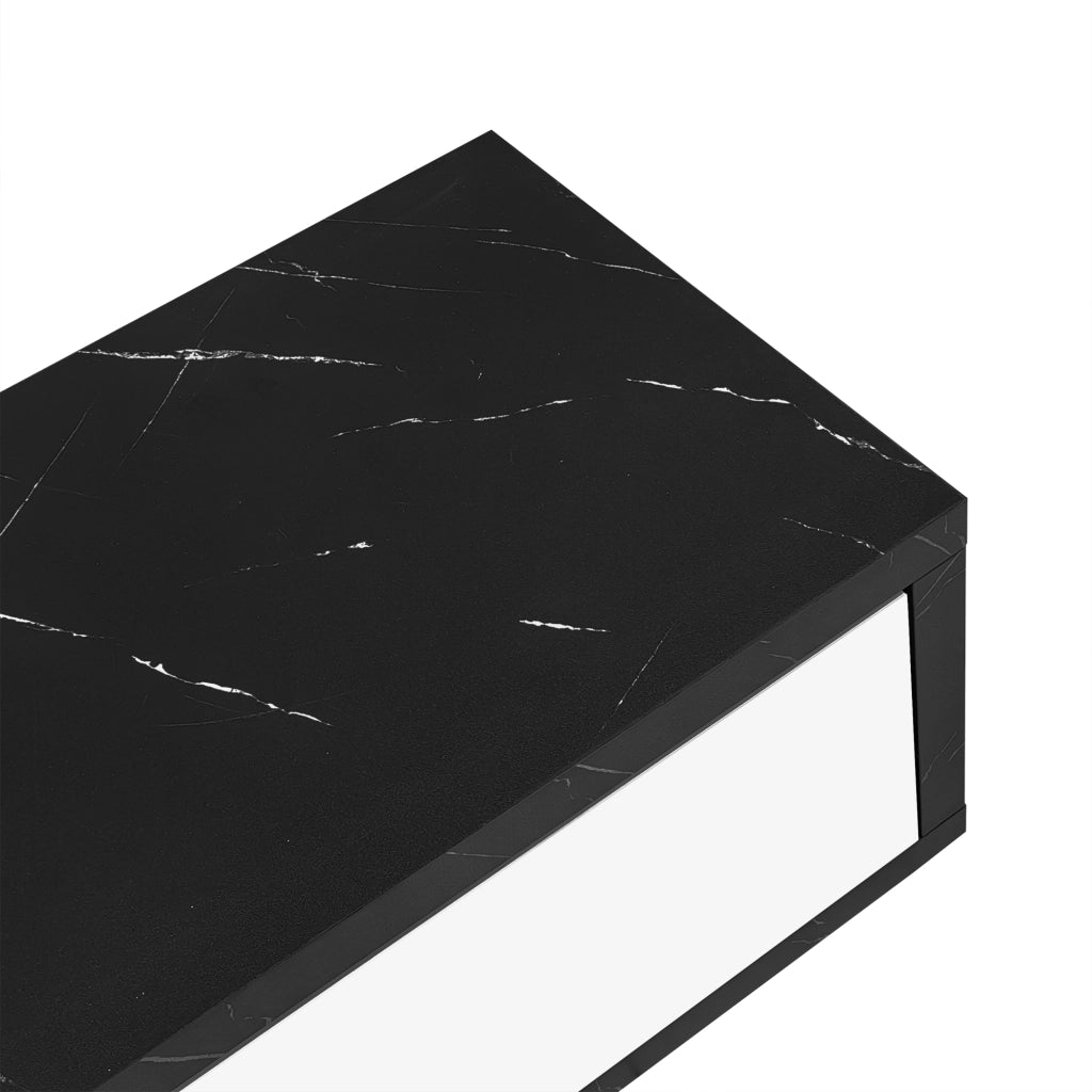 Mobile TV Allungabile Girevole 140–260 cm con Contenimento; Effetto Marmo Nero; Frontale Bianco Lucido; Dettagli Oro; MDF; 140×40×30 cm