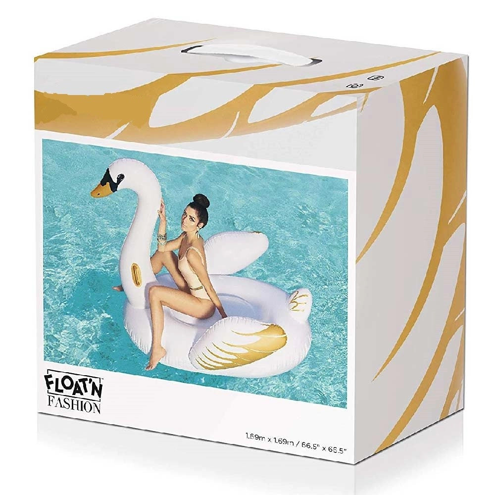 Trade Shop - Cigno Fashion Luxury Cavalcabile Gigante 169 X 169 Cm Bianco E Oro Isola -
