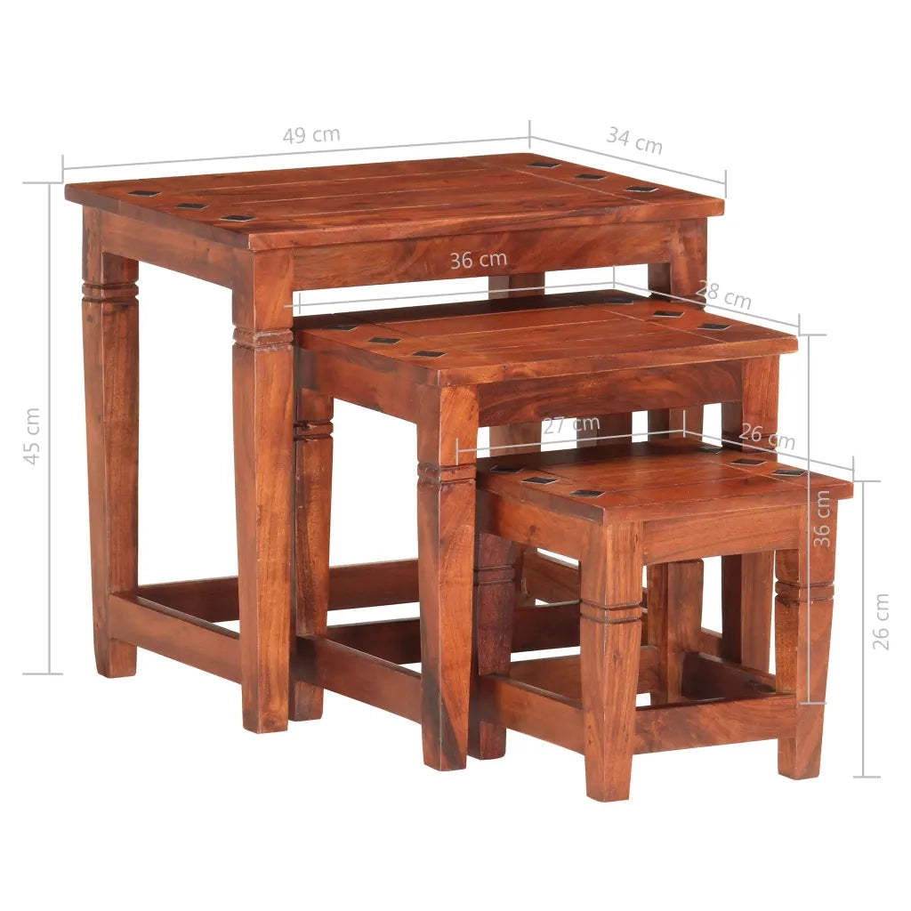 vidaXL Tavolini Impilabili 3 pz in Legno Massello di Acacia