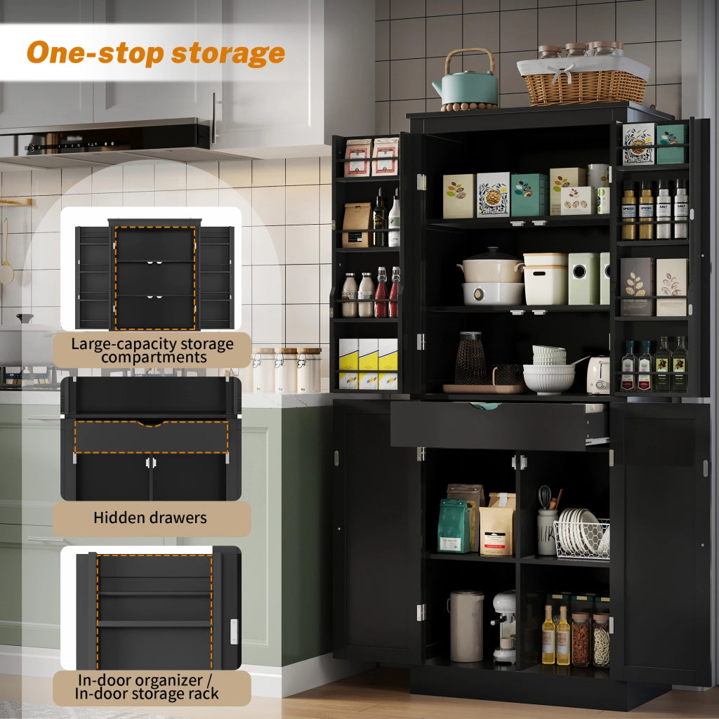 Mobile da cucina, mobile porta snack, mobile con ripiani e ante, con cassetti, 182 x 40 x 75 cm, nero