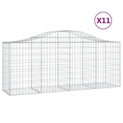 Cestini gabbioni recinzione a gabbia muro di contenimento ad arco 11 pezzi 200 x 50 x 80/100 cm ferro zincato argento 02_0040336