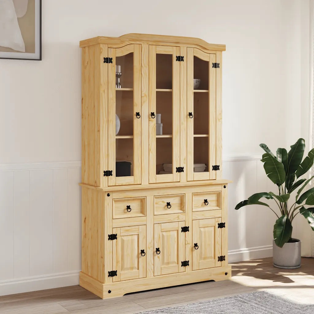 Credenza Corona Marrone 112x43x196cm in Legno di Pino Messicano 355085