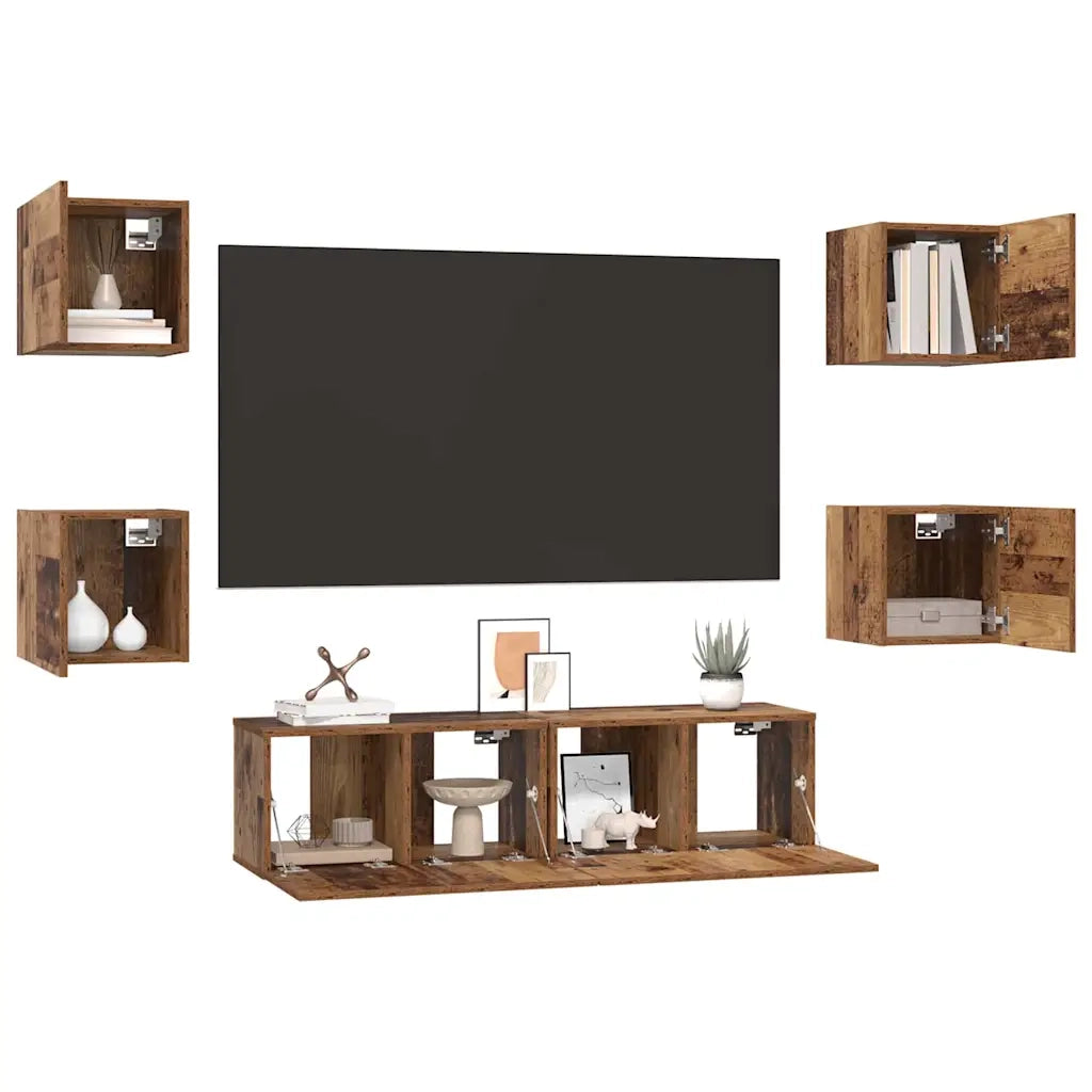 Set mobile TV 6 pz-Set di 6 Credenza per TV Legno vecchio Legno multistrato 154730