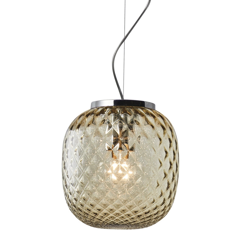 OBAN Sospensione Cromo con Vetro Balloton Bronzo E27 IP20 - Lampada di Design Elegante - Struttura in Metallo e Vetro Soffiato