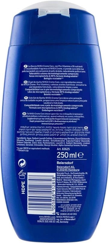 NIVEA DOCCIA CREME CARE PER UNA PELLE MORBIDA  CON PRO-VITAMINA E OLI NATURALI PELLE IDRATATA 250ML