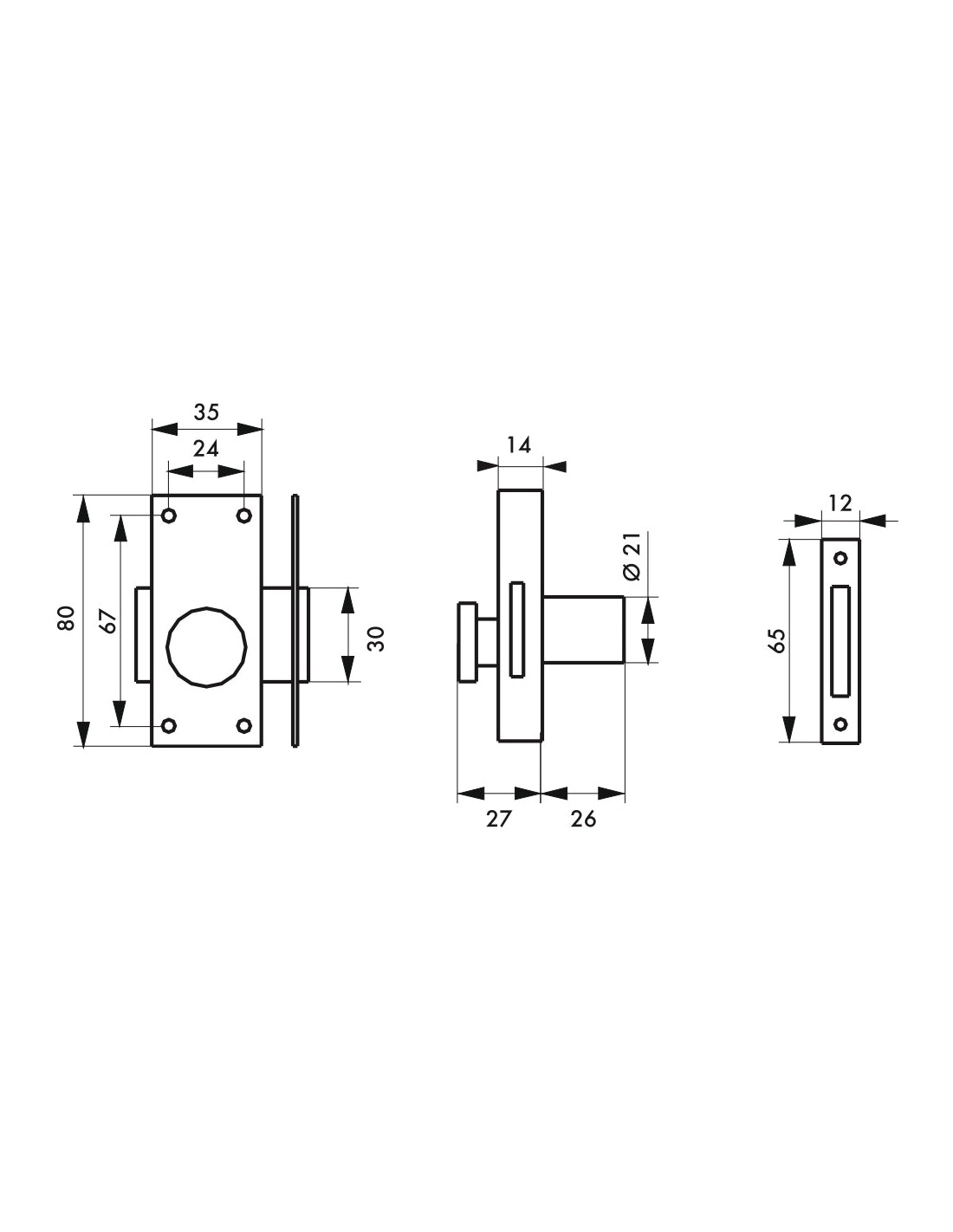 Chiavistello automatico completamente in Inox con pomolo e cilindro 26mm, 3 chiavi - THIRARD