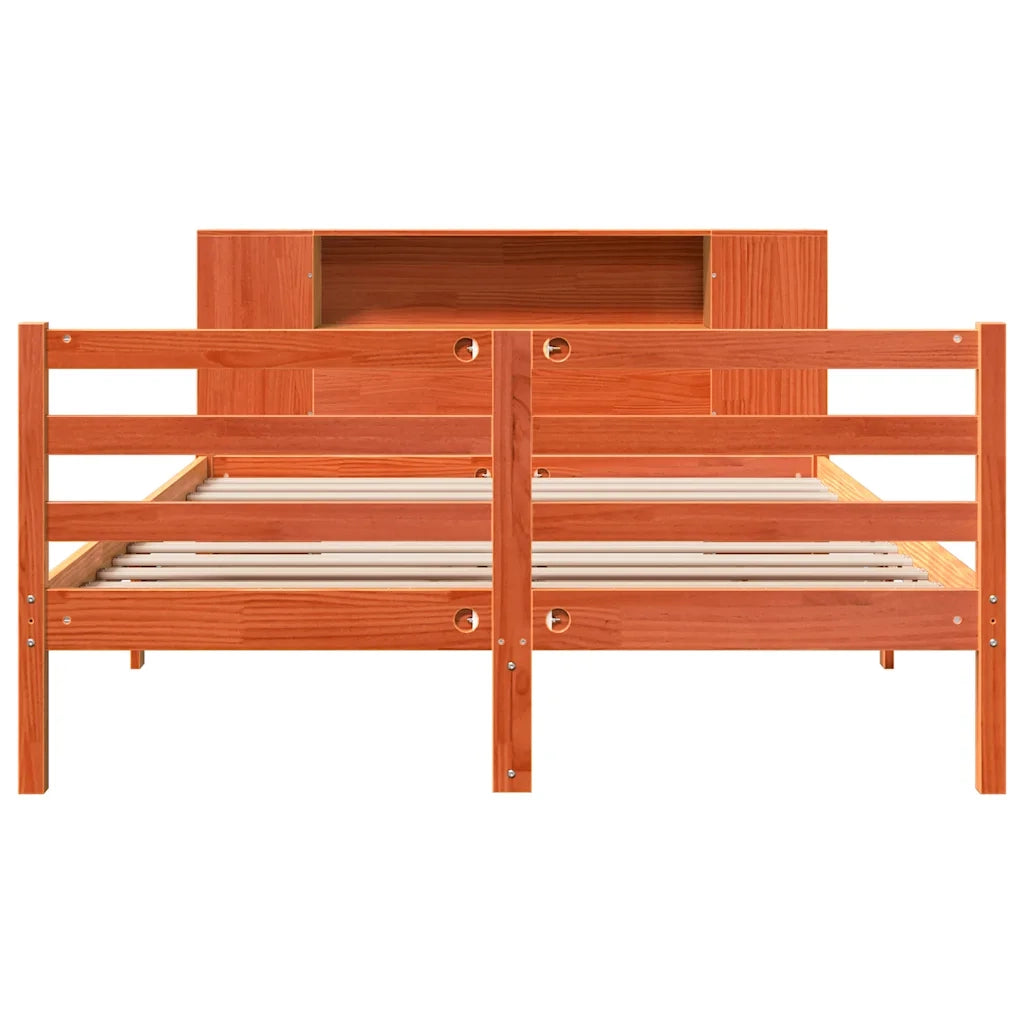 Letto Libreria senza Materasso Marrone Cera 135x190 cm in Pino 3321863