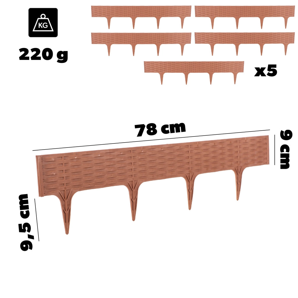 Bordura per prato KADAX, recinzione a palizzata per vialetto, terracotta, 390 cm, 5 pezzi