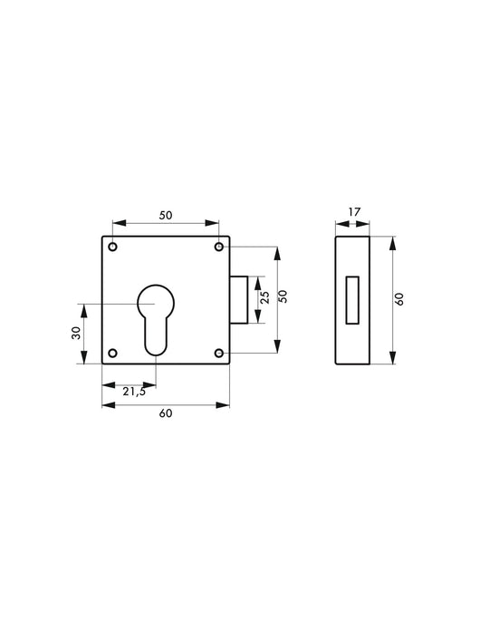 Serratura universale a cilindro europeo per porta mobile, asse 21.5mm, 50x60mm, nichel - THIRARD