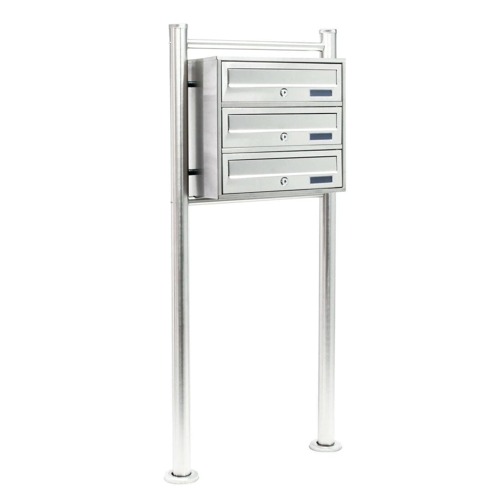 Blocco di 3 cassette postali autoportanti con 3 scomparti sovrapposti acciaio inox 16_0000029