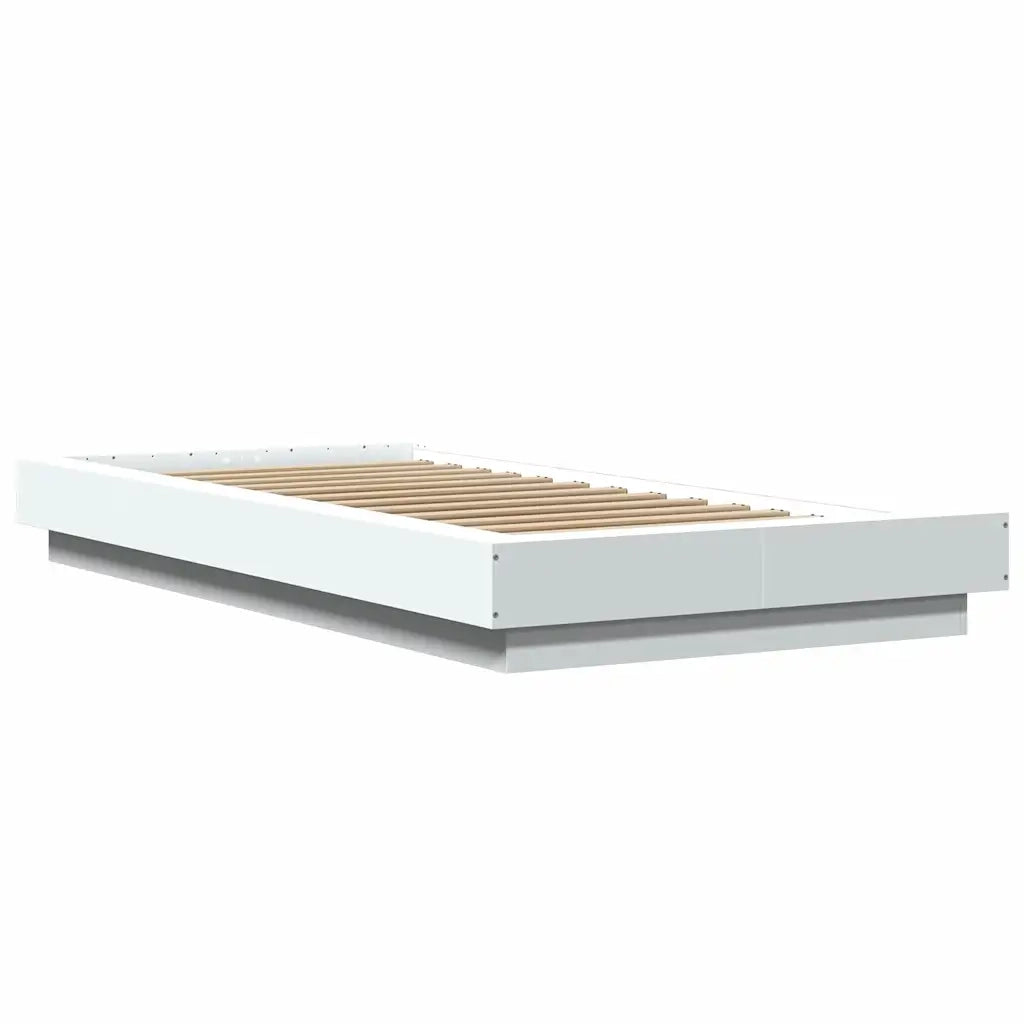 Letto singolo | Letto per adulti | Giroletto con Luci LED Bianco 100x200 cm in Legno Massello