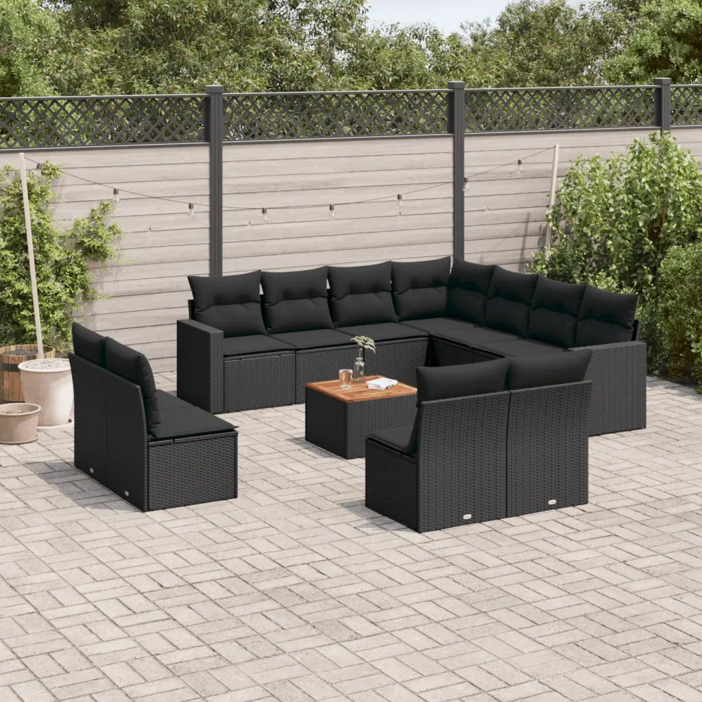 Set Divani da Giardino 12 pz con Cuscini Nero in Polyrattan 3256510