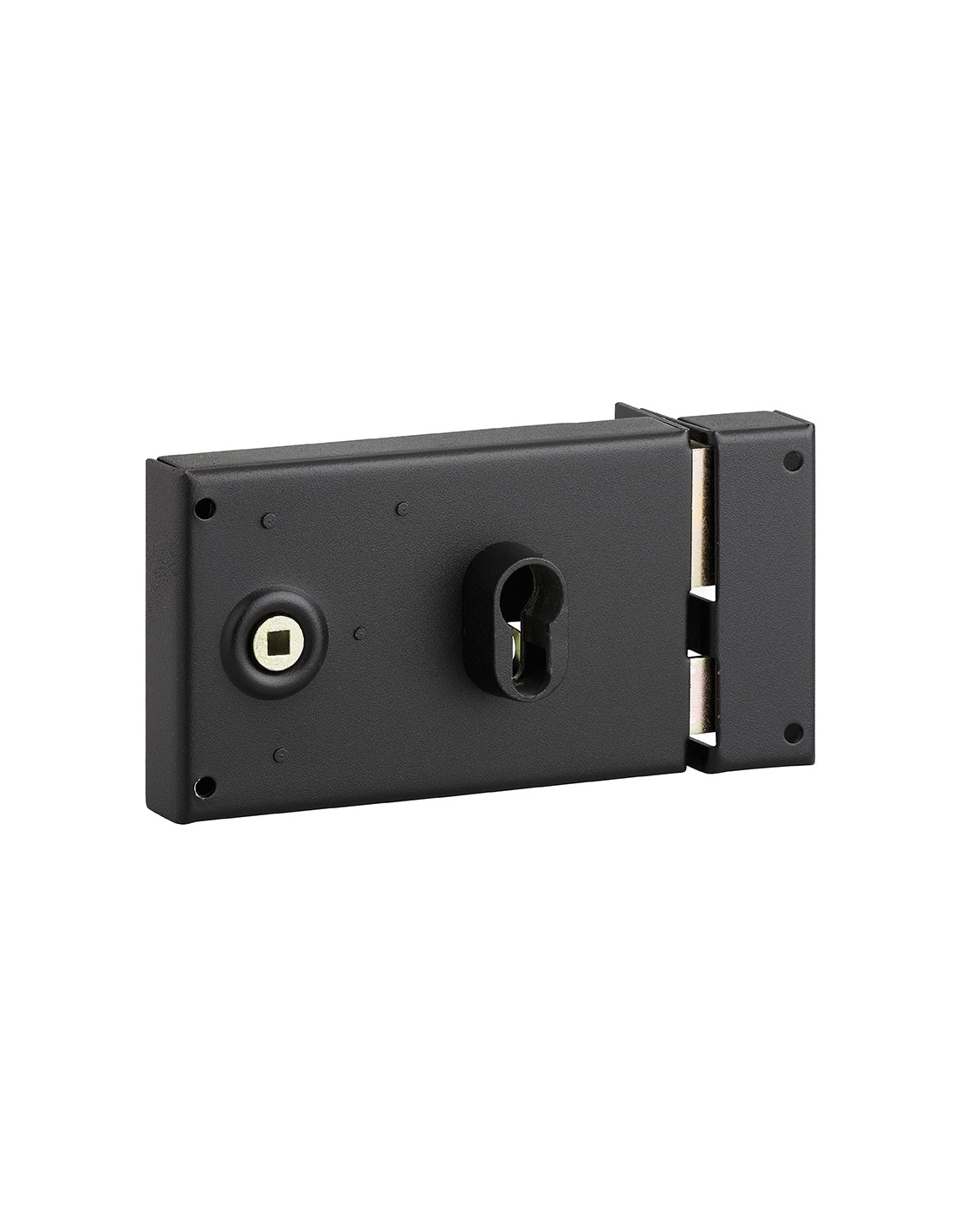 Serratura orizzontale da applicare doppio cilindro con quadro maniglia , destra, asse 53mm, 140x88mm, nero - THIRARD
