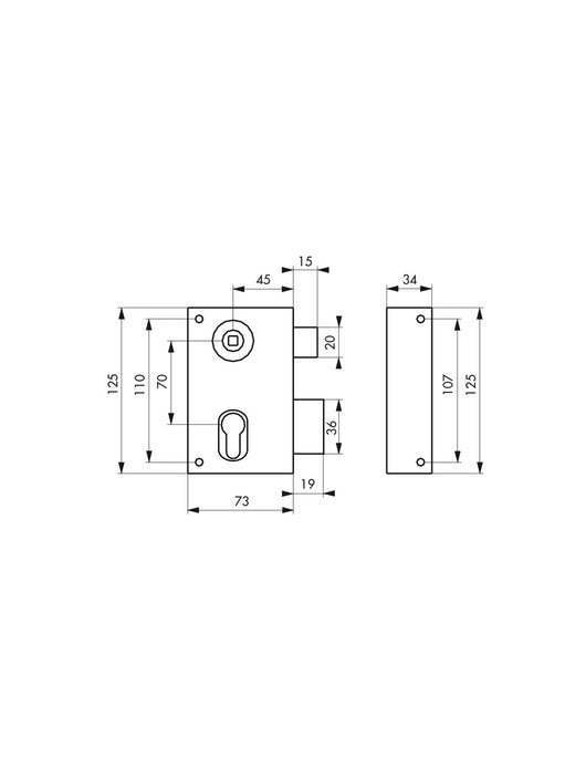 Serratura verticale da applicare doppio cilindro con quadro maniglia , destra, asse 45mm, 73x125mm, nero - THIRARD