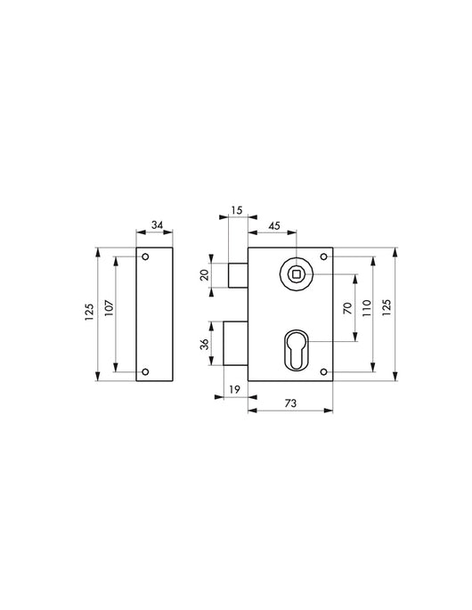 Serratura verticale da applicare per cilindro europeo, quadro maniglia, sinistra, asse 45mm, 73x125mm, nero - THIRARD
