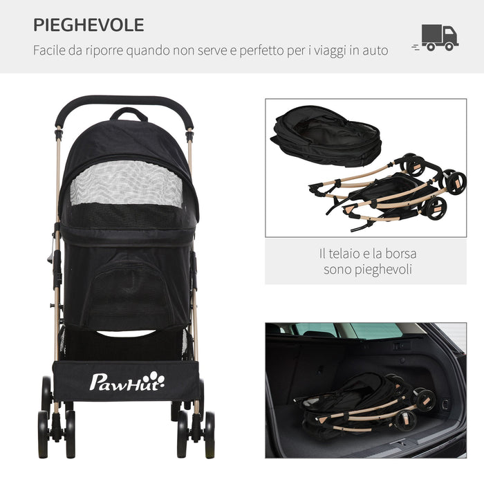 Passeggino per Cani Pieghevole 82x49,5x98 cm con Tettuccio Nero