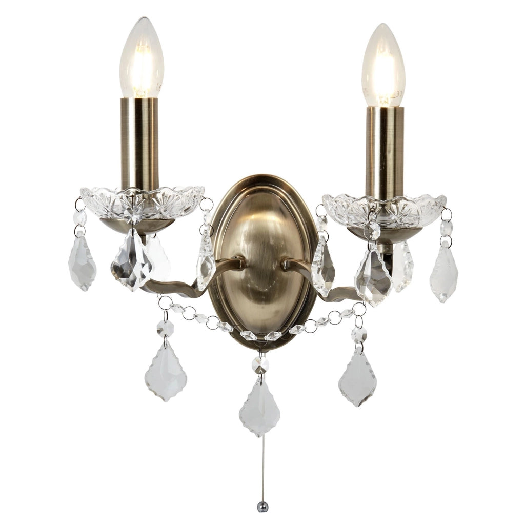 Applique Classica Parigi Acciaio Ottone Vetro Trasparente 2 Luci E14