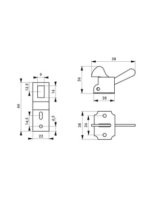 Chiusura per mobili, gancio a leva per ante di armadi e guardaroba, zincato - THIRARD