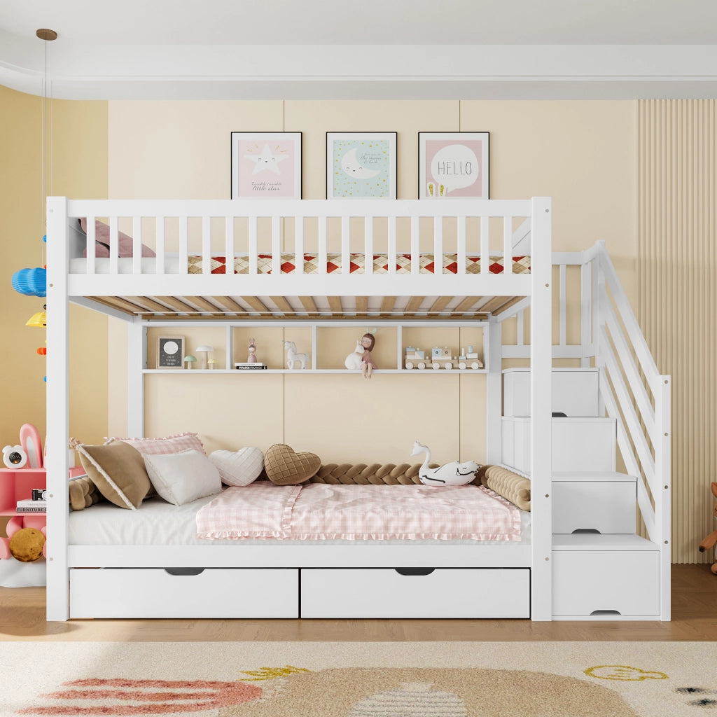Letto a Castello 90x200 cm - con Cassetti; Armadio; Scaffali e Scaletta
