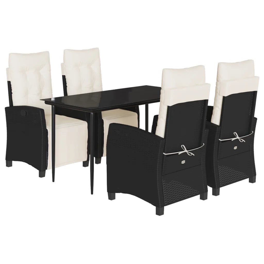 Set da Pranzo da Giardino 5 pz Nero con Cuscini in Polyrattan 3212948