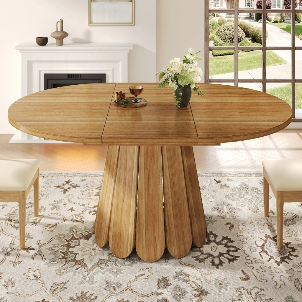 Tavolo da pranzo allungabile rotondo a ovale con piano in MDF e base in metallo per cucina soggiorno balcone marrone