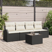 Set di divani giardino 5 pezzi con cuscini neri in polyrattan