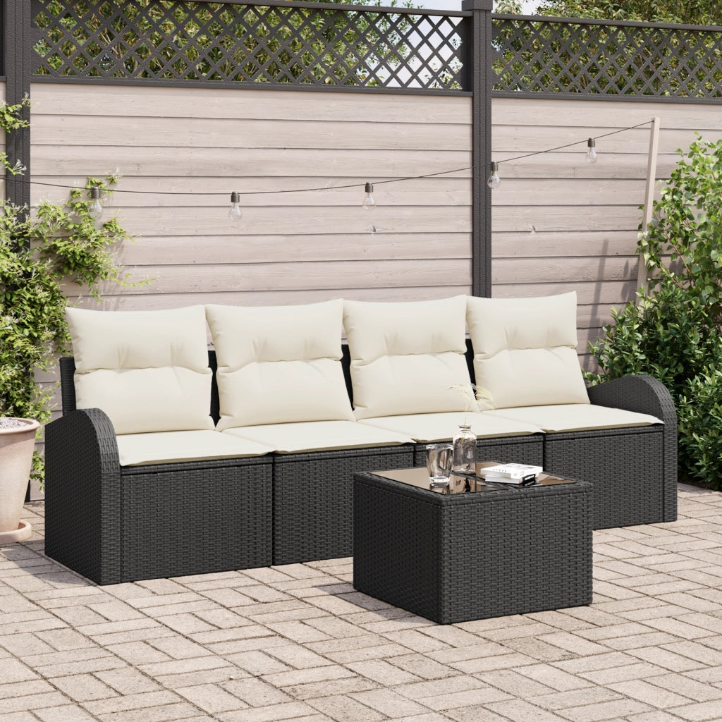 Set di divani giardino 5 pezzi con cuscini neri in polyrattan