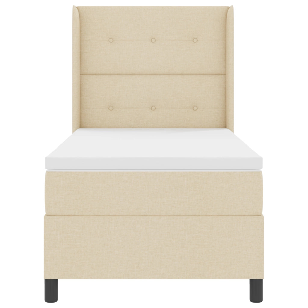 Letto Box Spring con Materasso e LED Crema 90x200 cm in Tessuto