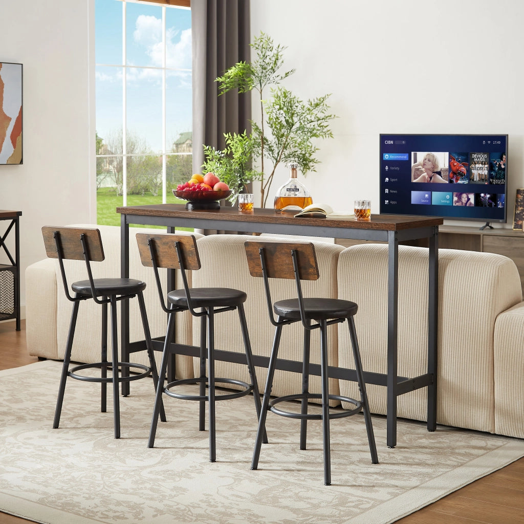 TAVOLO BAR 160x40 cm con 3 sgabelli, marrone rustico e nero