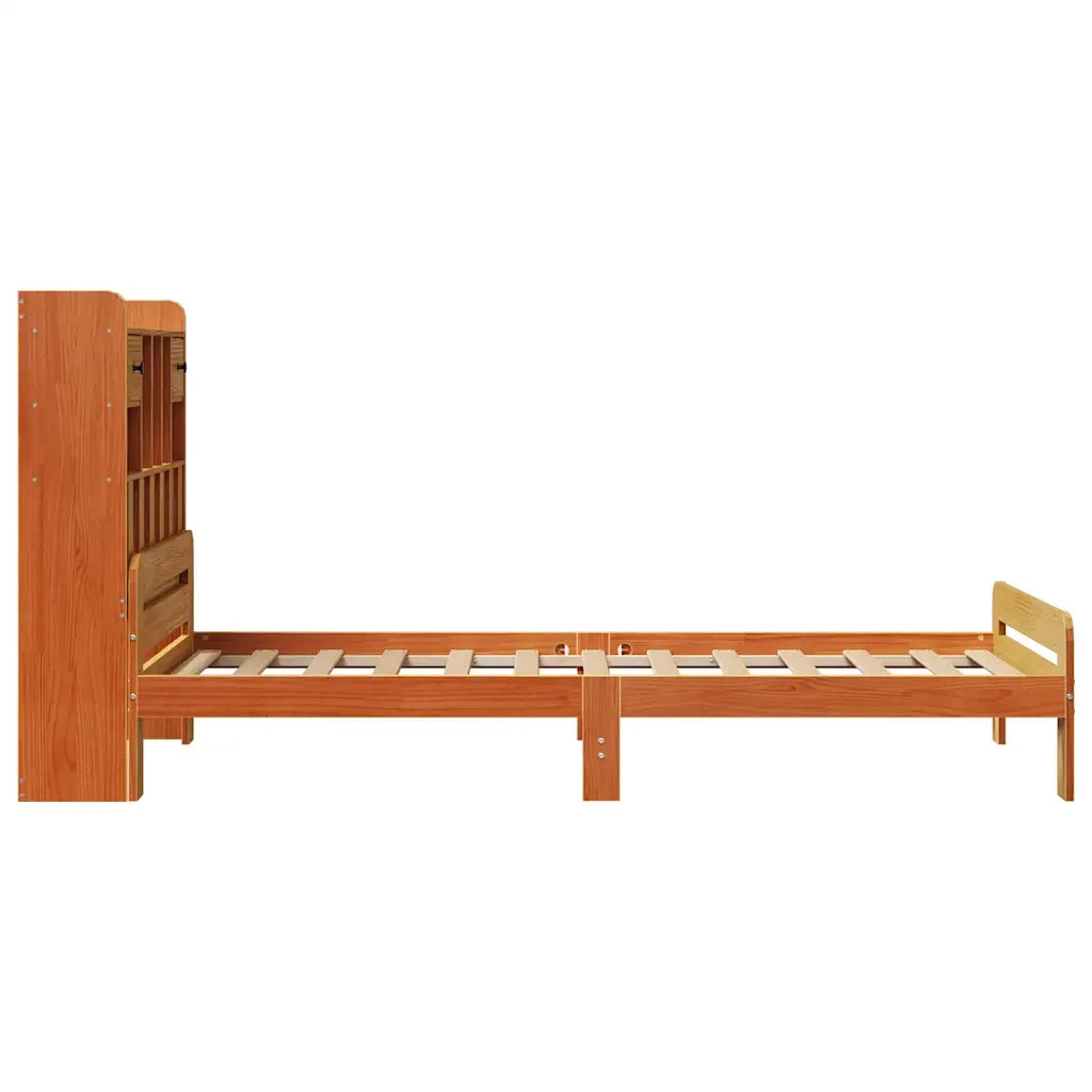 Letto Libreria senza Materasso Marrone Cera 75x190 cm in Pino