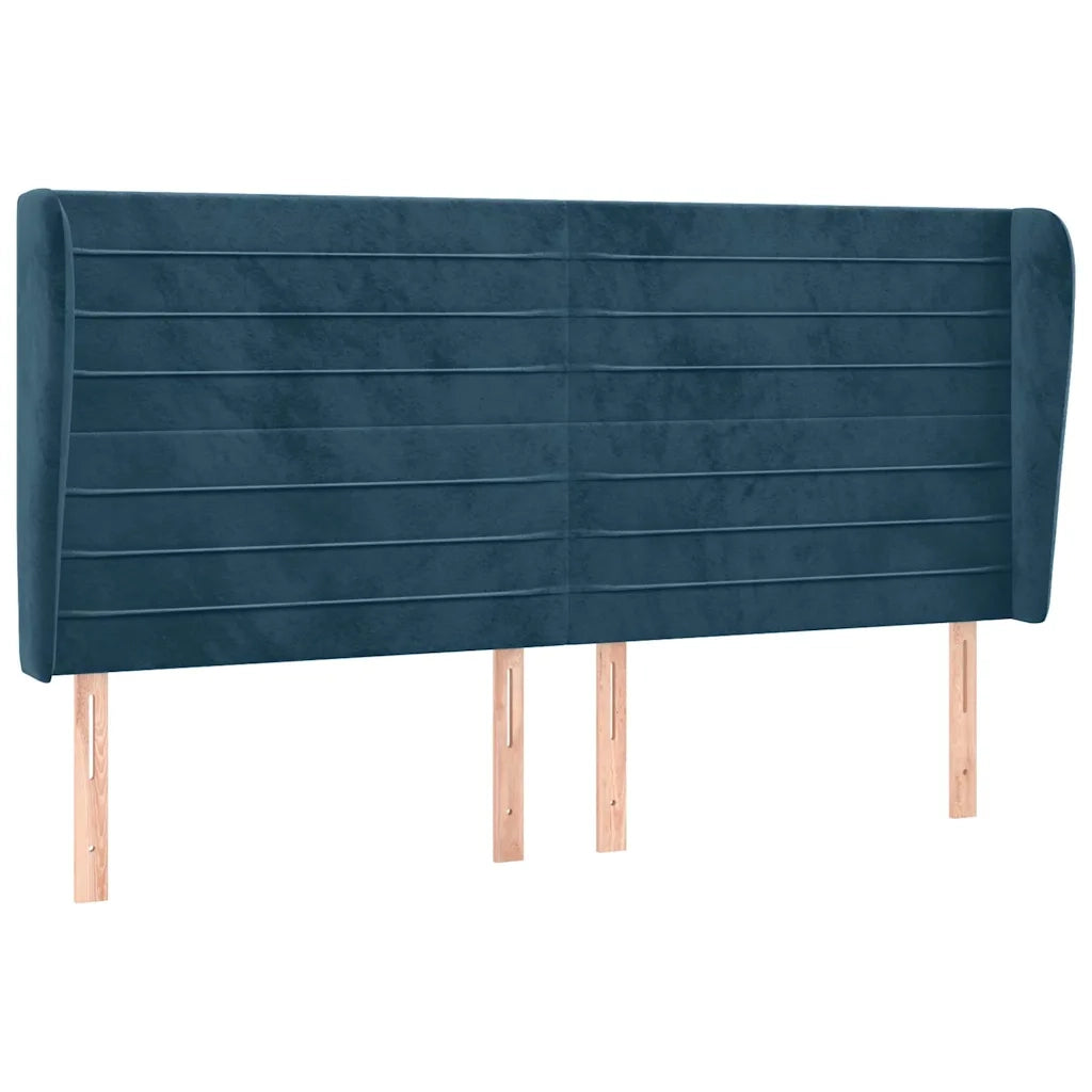 Testiera ad Orecchio-Testata con Orecchie Blu Scuro 163x23x118/128 cm in Velluto 541796