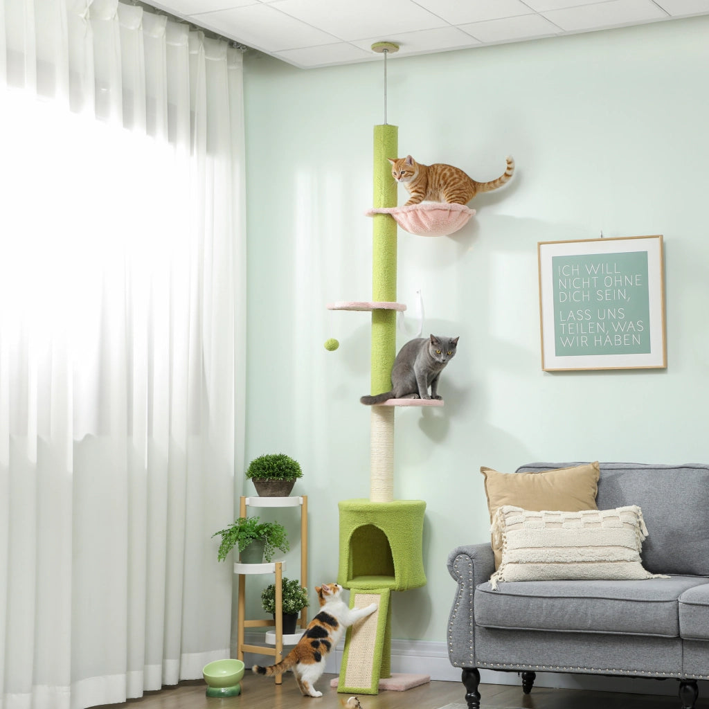 Albero tiragraffi per gatti 5 livelli altezza regolabile 220-240 cm ¨C zephmum ¨C verde