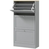 Scarpiera per 18 paia, con 3 cassetti a ribalta e ripiani regolabili, 60x23,5x115cm, Grigio