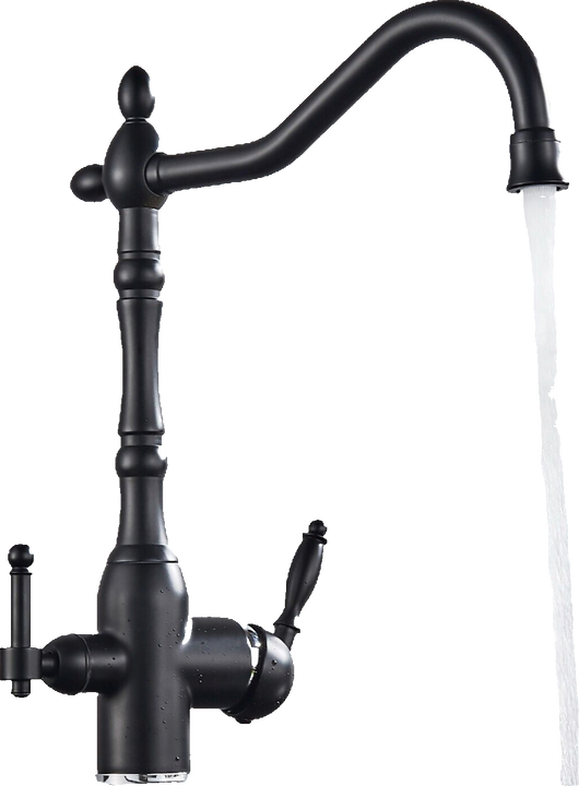 Julián | Estera filtro nero opaco vintage de 3 vías | Grifo  Osmosis Acero Inoxidable Catering Cocina | monomando Retro filtro 360° 3 conexiones