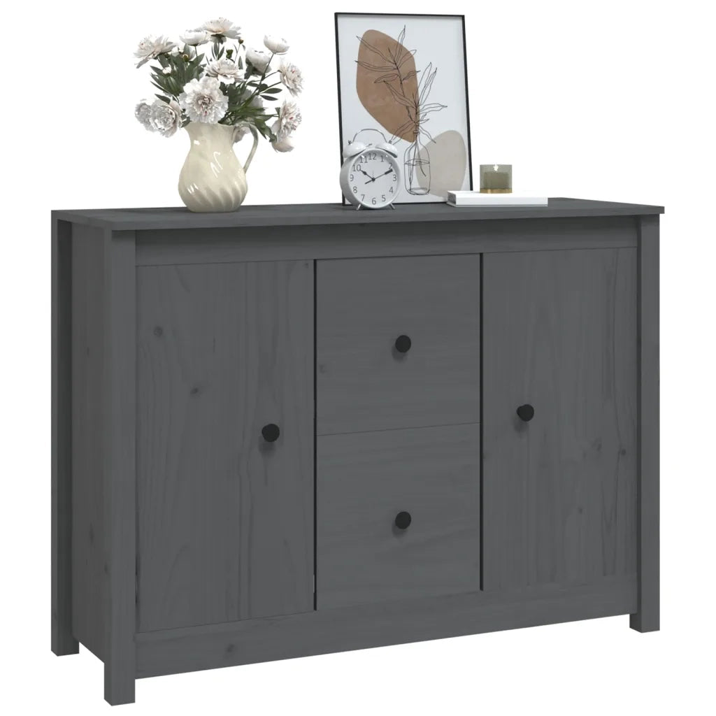 Credenza-Buffet-Armadio da cucina Grigia 100x35x74 cm in Legno Massello di Pino