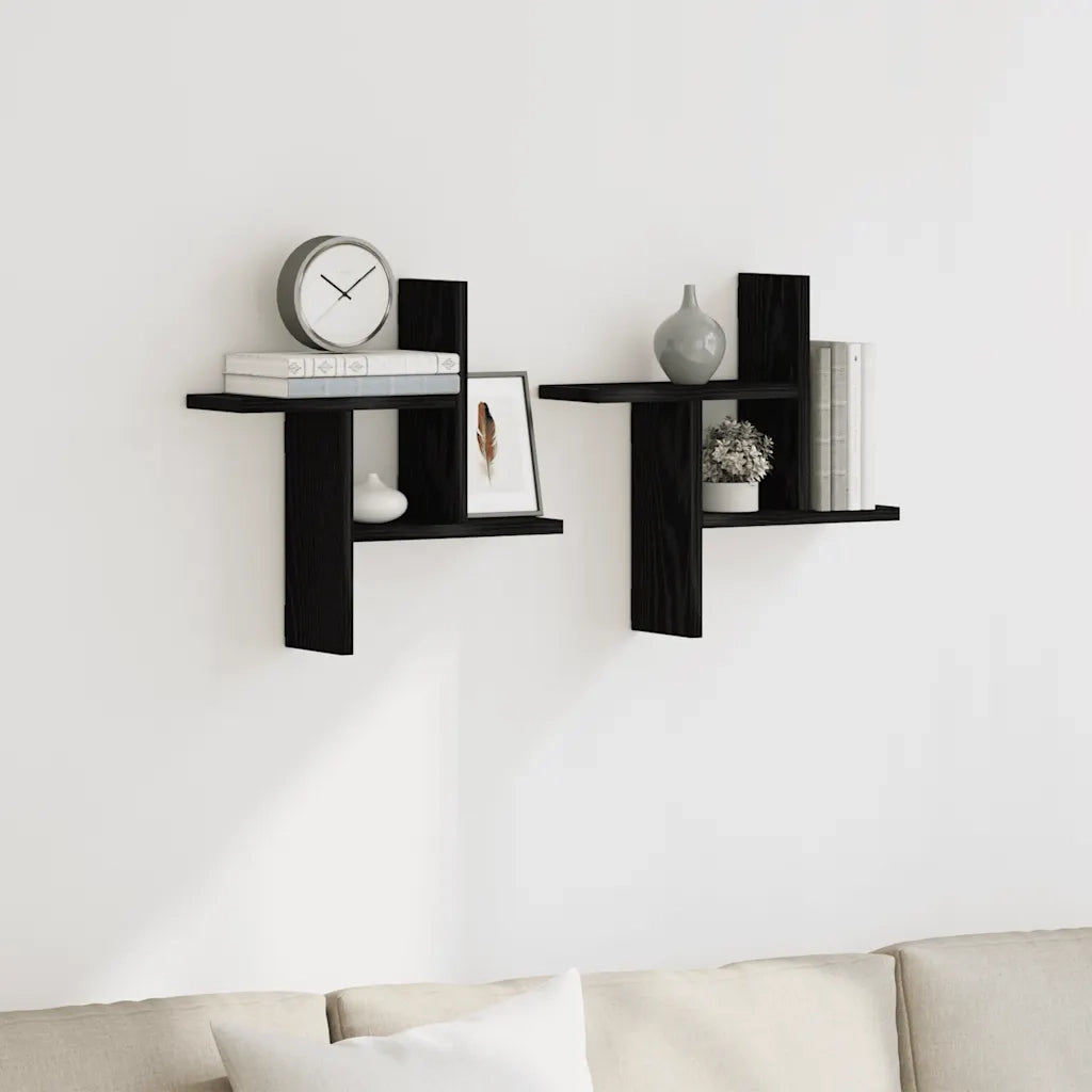 Mensole da Parete 2pz Rovere Nero 38x12x38 cm in Truciolato 868067