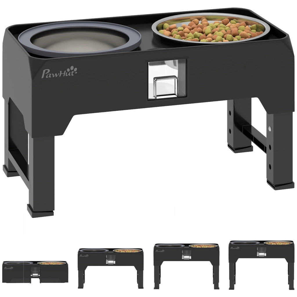 Ciotola per Cane Regolabile in Altezza con 2 Ciotole in Acciaio Inox ¨C zephmum ¨C Nero