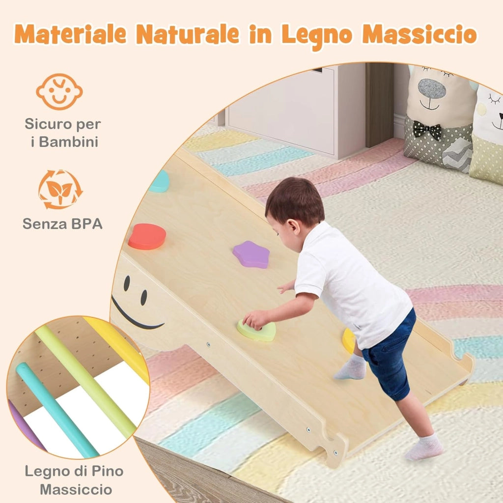 6 in1 Set Arrampicata per Bambini, Giocattoli da Arrampicata in Legno con Rampe Reversibili, Altalena, Sgabello Regolabile in Altezza, Scala da Arrampicata per Bambini 3+ Anni