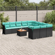 Set Divani da Giardino 12pz con Cuscini Nero in Polyrattan