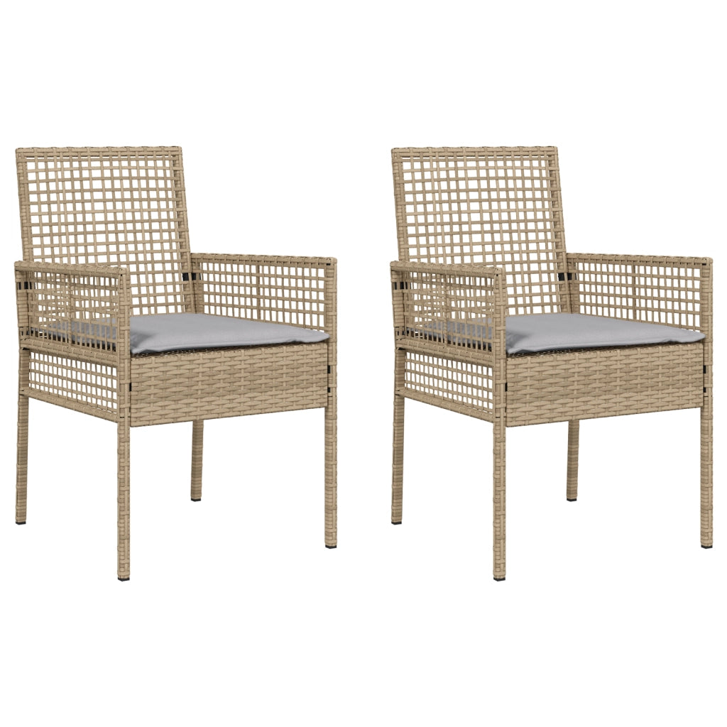 Sedie da Giardino  2 pz con Cuscini Beige in Polyrattan