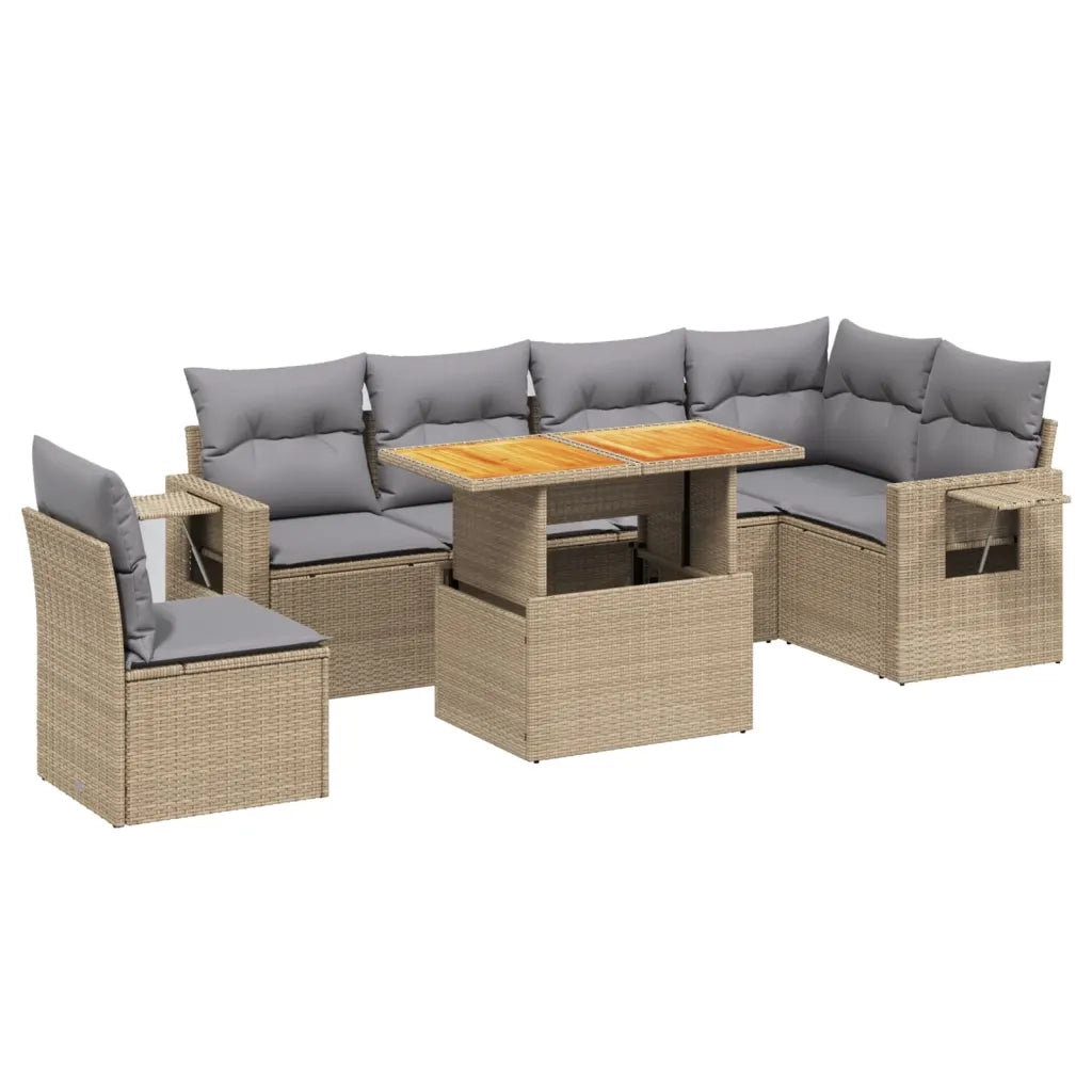 Set Divani da Giardino 7 pz con Cuscini Beige in Polyrattan 3271780