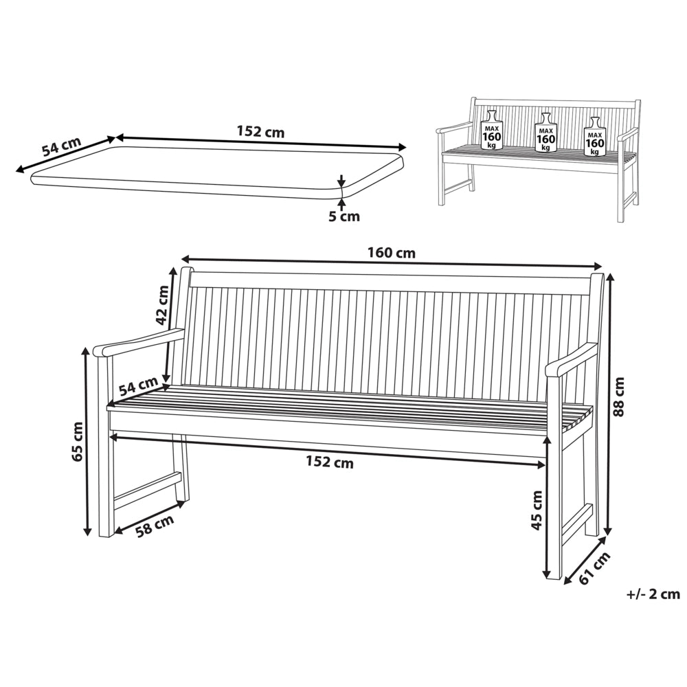 Panca da giardino leggera in legno di acacia 160 cm blu cuscino da seduta imbottitura a doghe design patio esterno stile rustico