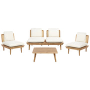 Set da giardino 5 pezzi Legno chiaro con cuscini beige chiaro Divano Poltrona Tavolino 4 posti Set da conversazione Boho