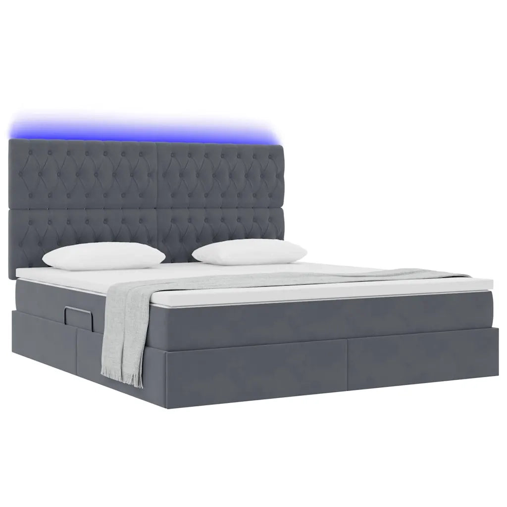 Letto con contenitore e LED Grigio scuro 160 x 200 cm Velluto 3372736