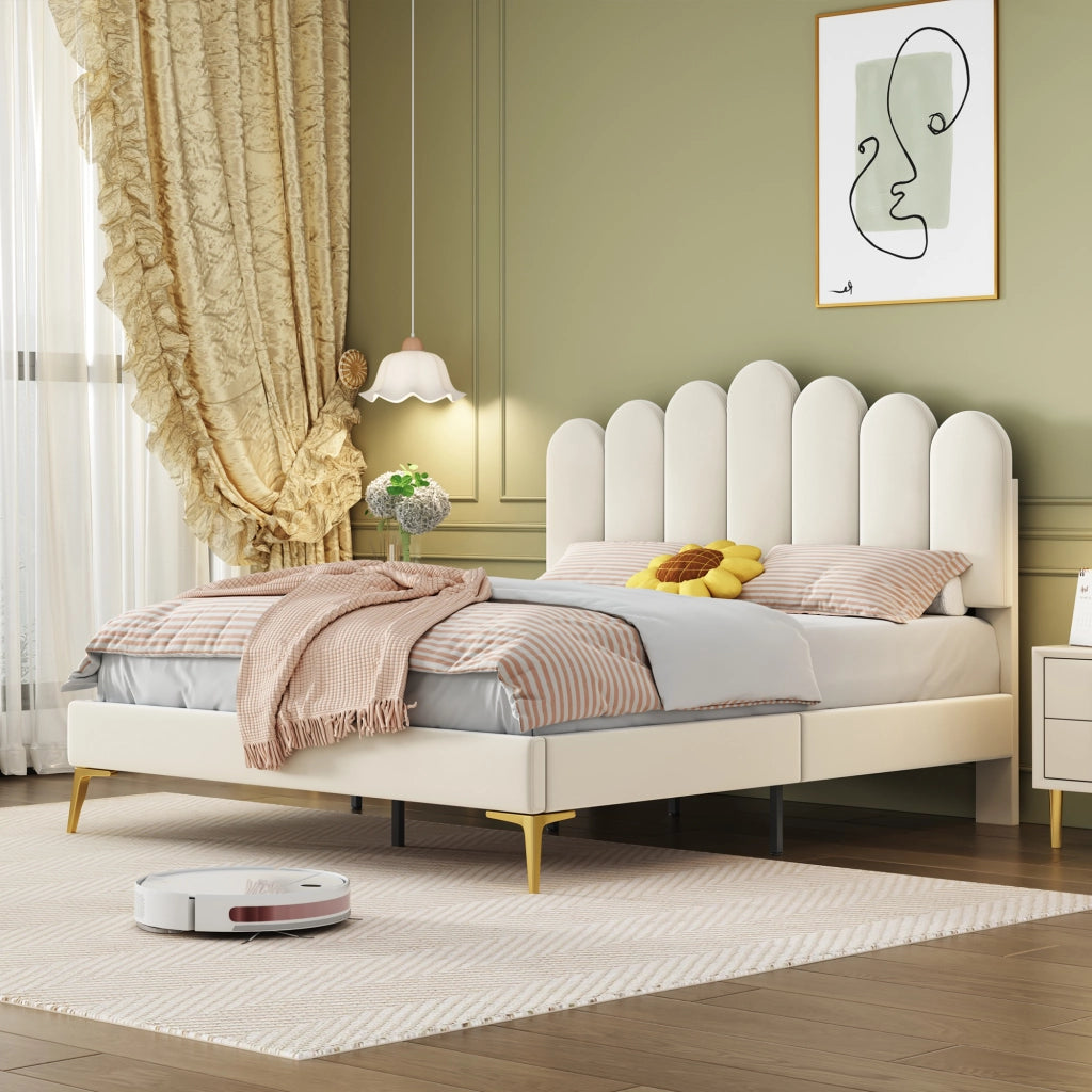 letto imbottito velluto beige 140 x 200 cm