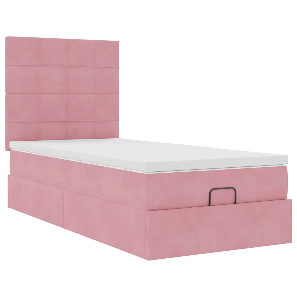 Struttura Letto Pouf con Materassi Rosa 100x200 cm Velluto 3313456